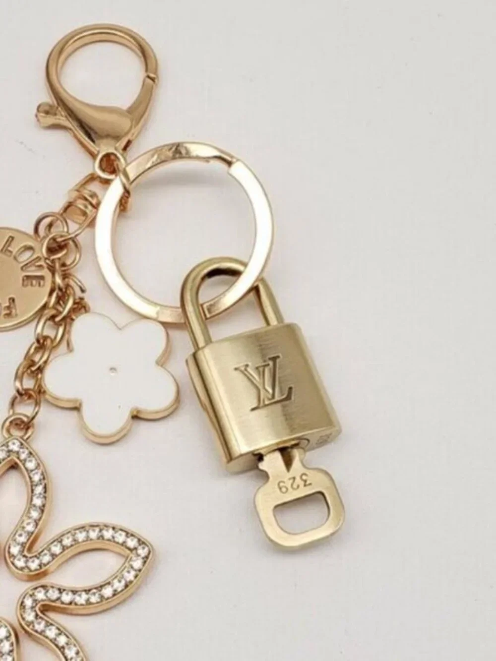 Authentic Louis Vuitton Gold Lock & Key ✨ Bag Charm Unbranded Flower Keychain